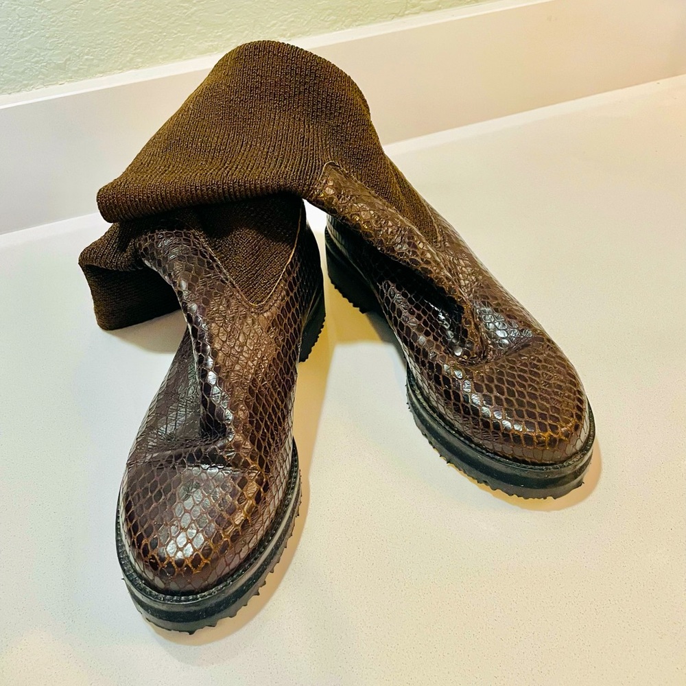 Walter Steiger Lizard Skin Platform Sock Top Boots